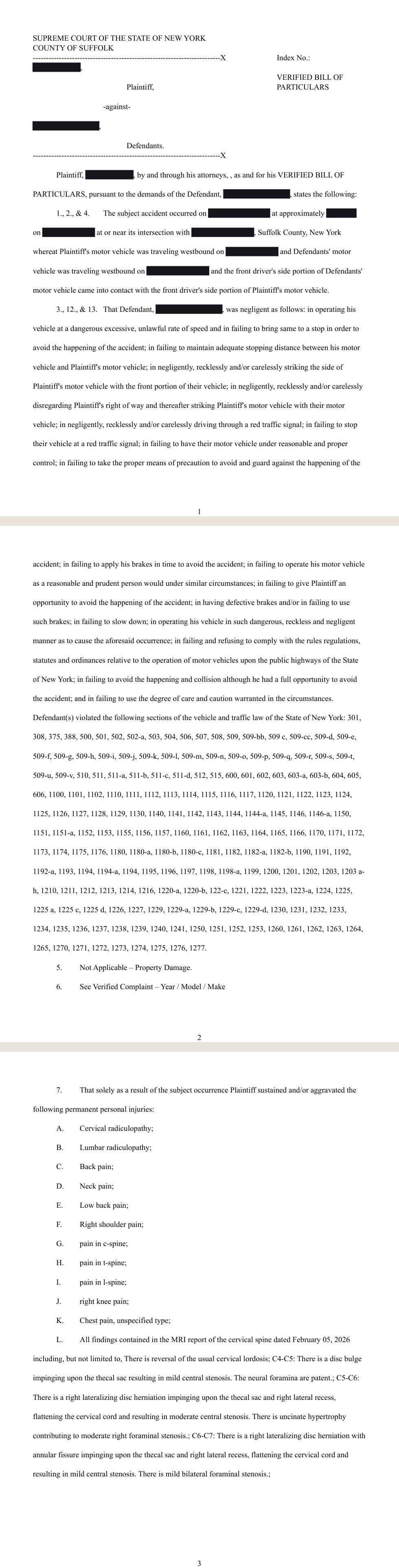 Generated Bill of Particulars, page render